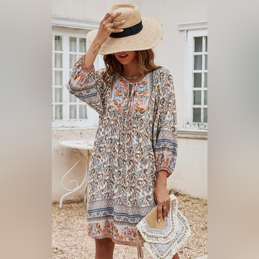 Blutime Boho Summer 3/4 sleeve Dress
